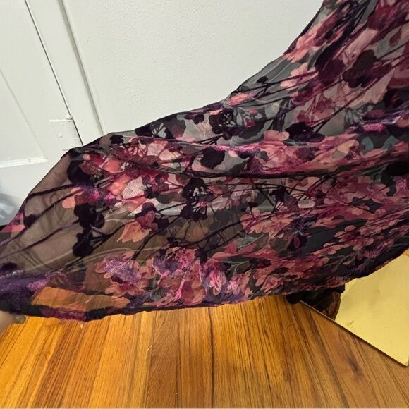NWT Lulu's Black Floral Asían Print Velvet XL Maxi Babydoll Dress Fairy Whimsi - Picture 7 of 15